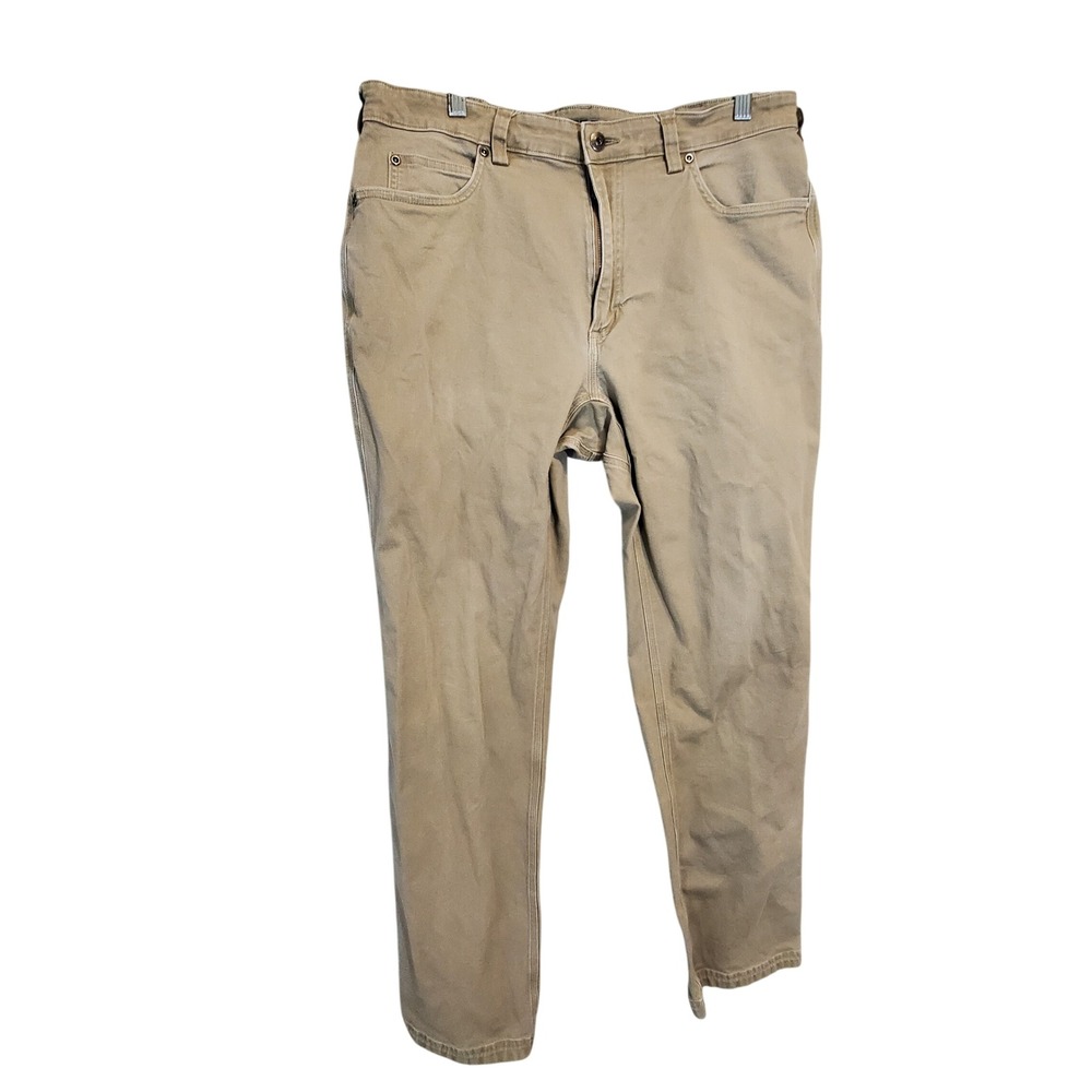 Duluth Trading Co Flex Fire Hose Relaxed Fit Khaki Work Pants Mens 36x34 Tan